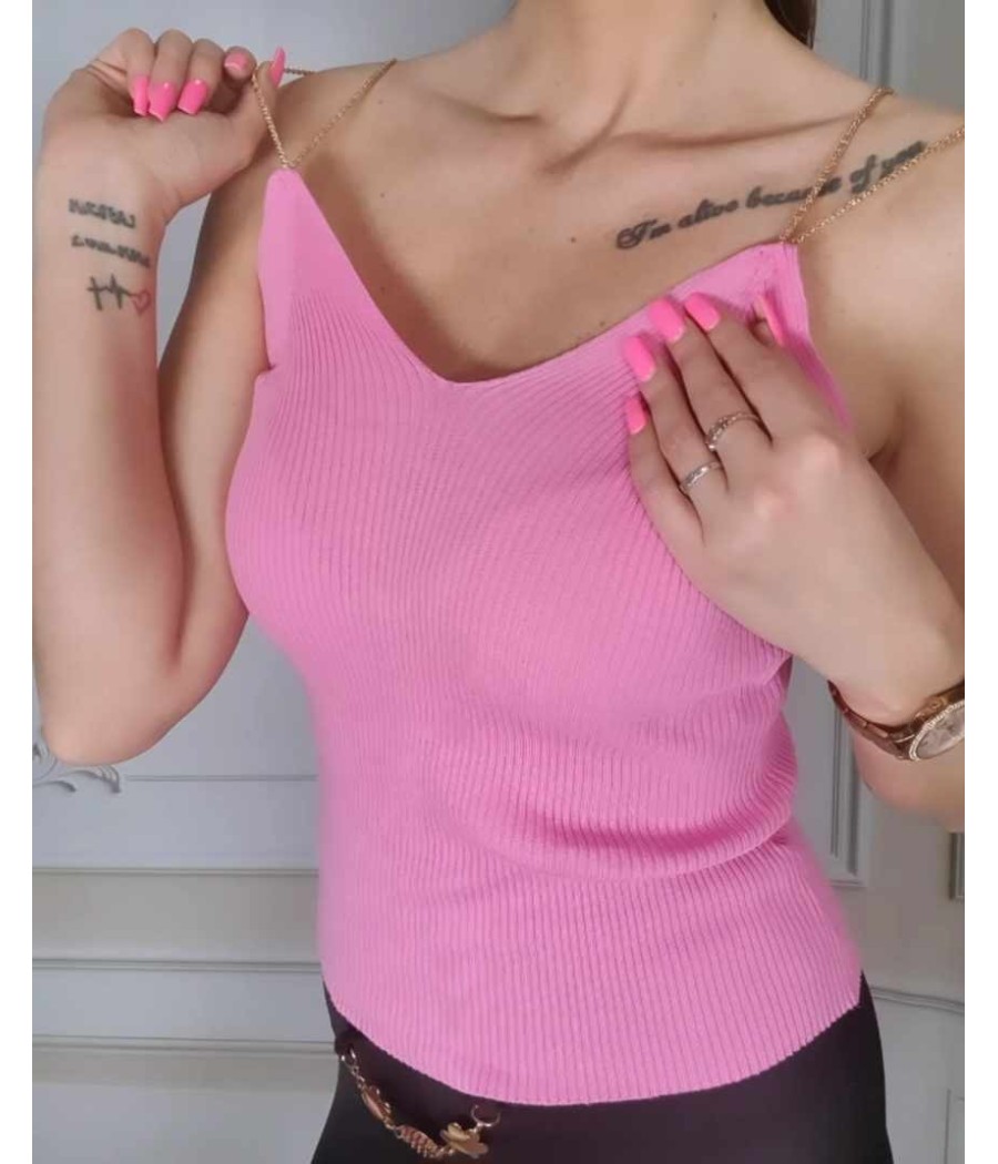 Różowa bluzka na biżuteryjne ramiączka