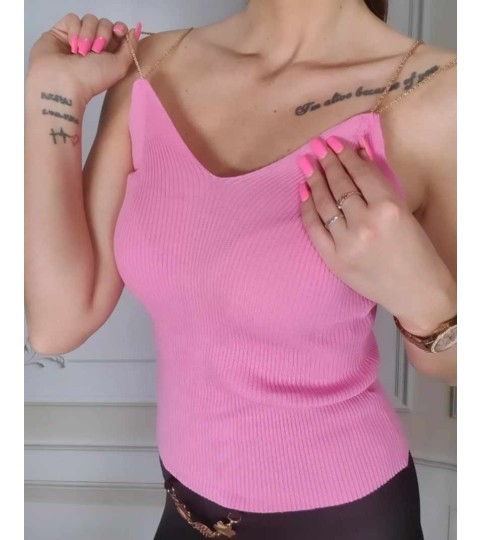 Różowa bluzka na biżuteryjne ramiączka